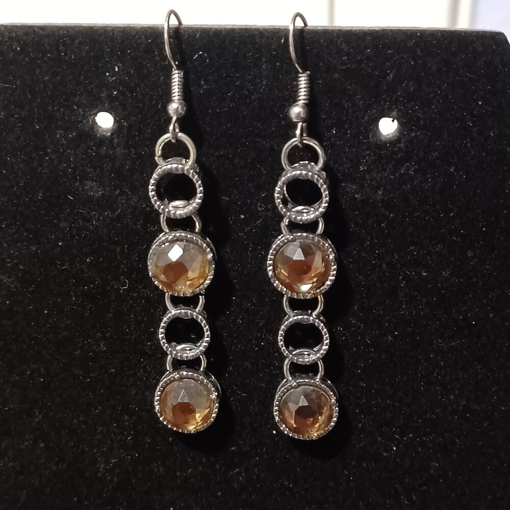 Vintage Silver-Toned Citrine Dangle Earrings